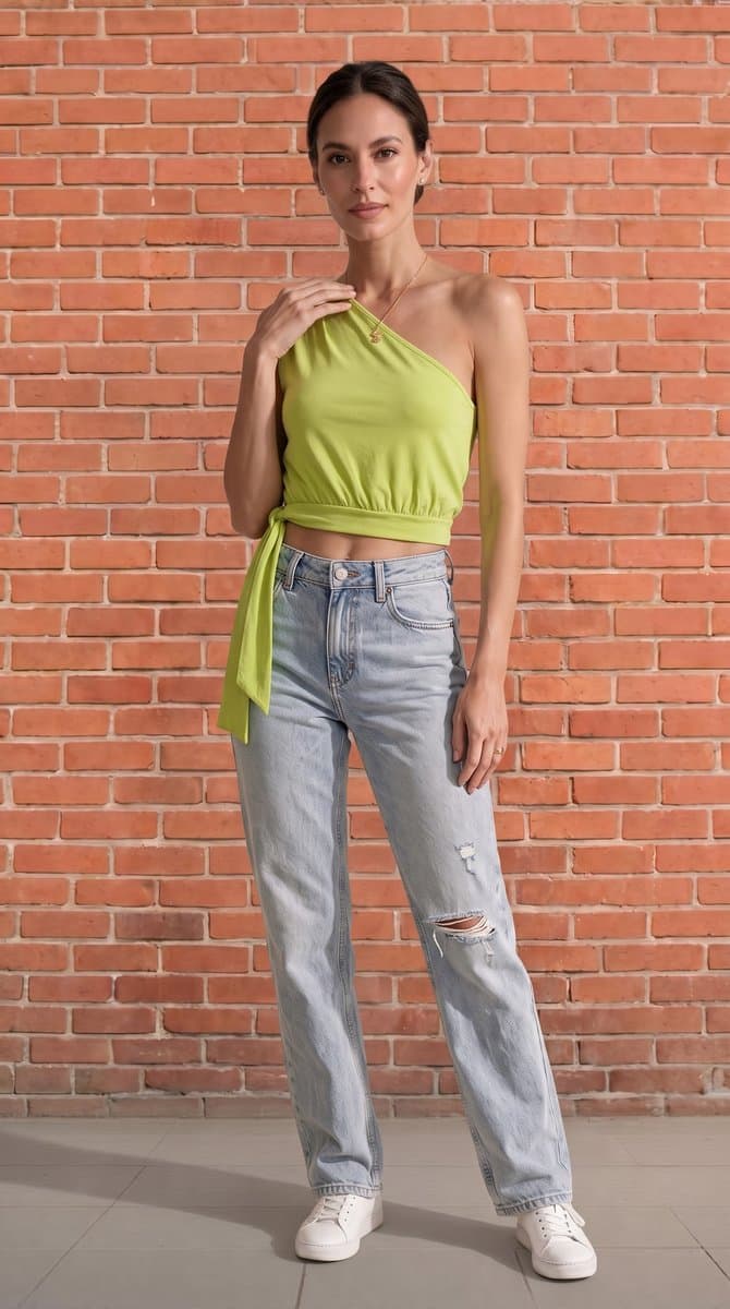 Tee Malha Lima Um Ombro So Amarração Dress To, Dress To, Verde-limão, tamanho M — foto 2