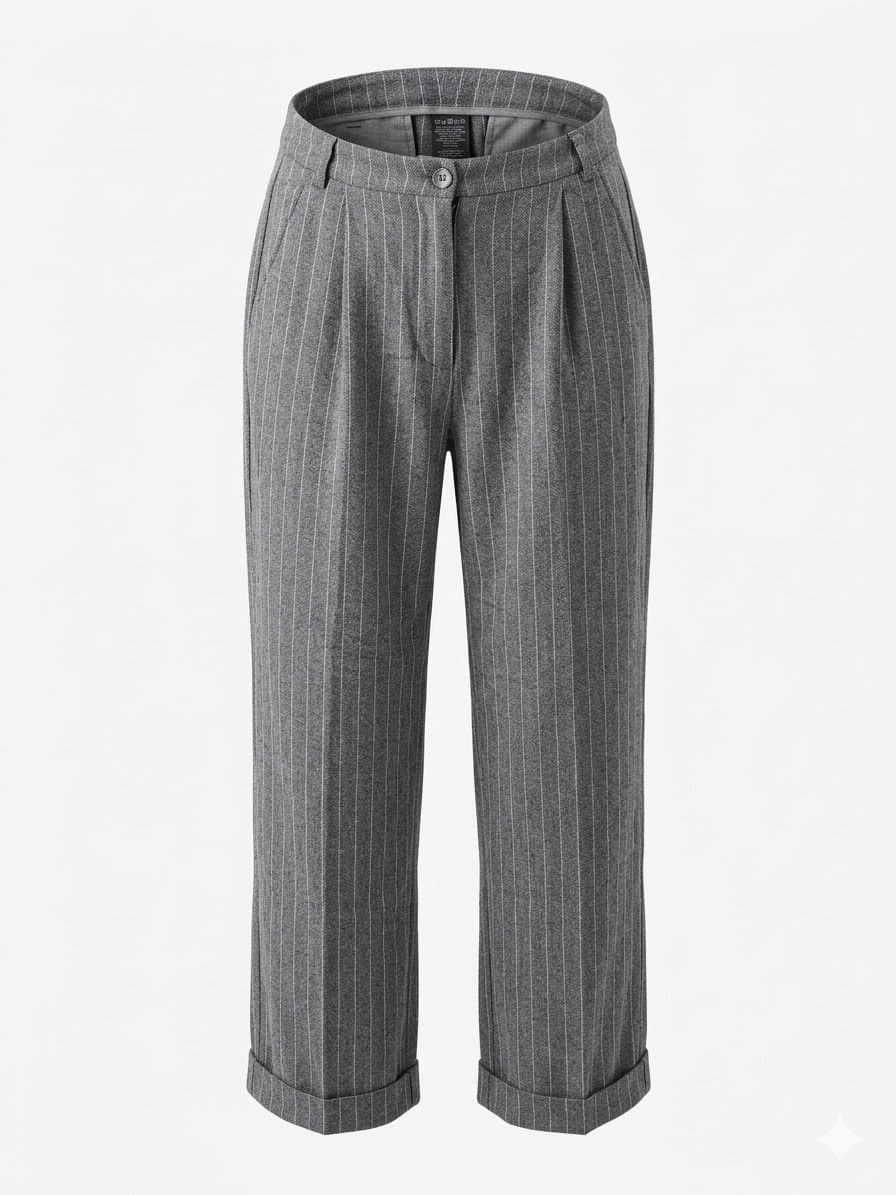 Calça Cinza Risca de Giz P, Cinza, tamanho P