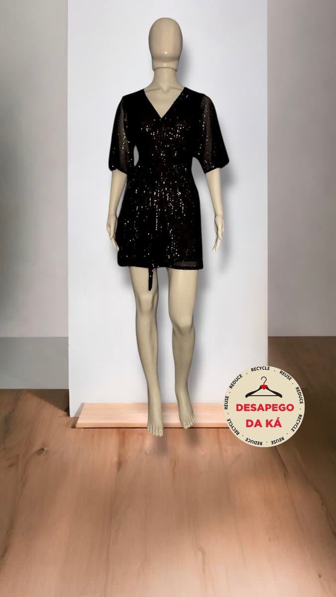 Vestido ML Preto Paete Amarra P, Preto, tamanho P — foto 3