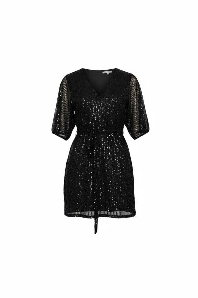 Vestido ML Preto Paete Amarra P, Preto, tamanho P