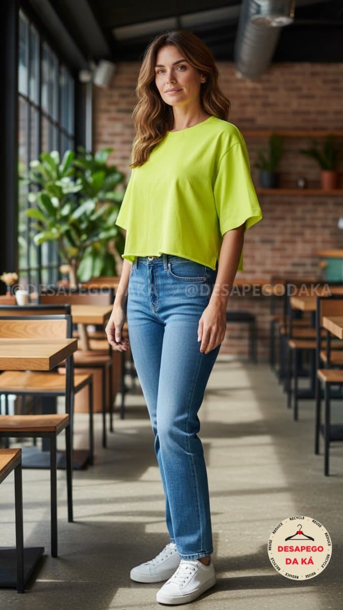 Tee Cropped Lima Agna Costa M, Verde-limão, tamanho M — foto 2