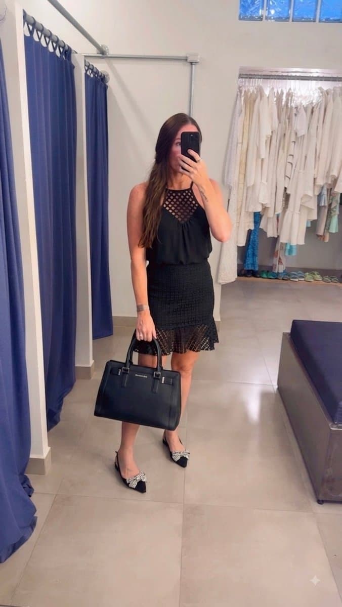 Regata Preta Detalhe Macrame Decote Enzo, Preto, tamanho M — foto 3