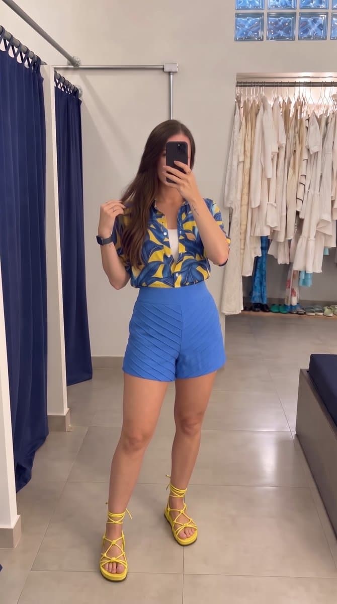 Camisa Estampa Amarela/Azul Folhas Farm M, Farm, Amarelo, tamanho M — foto 4