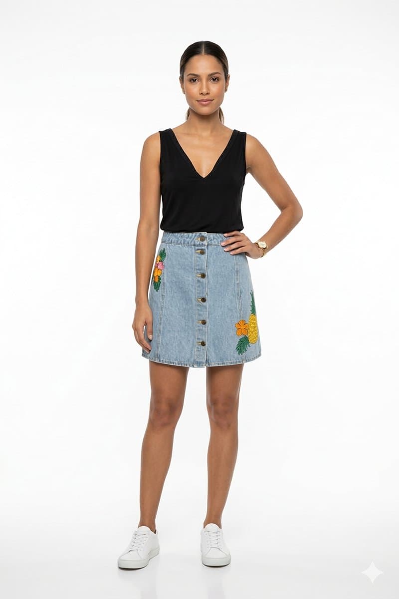Saia Jeans Botoes Bordada Bluesteel 40, Bluesteel, Azul, tamanho 40 — foto 2