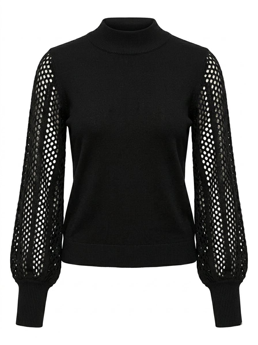 Tricot Preto Manga Vazado, Preto, tamanho UN