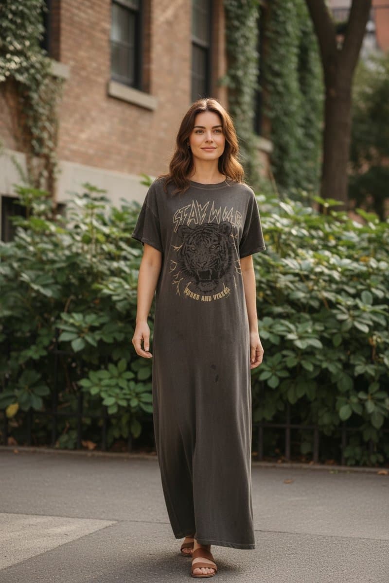 Vestido Longo Tee Chumbo Tigre Bluesteel, Bluesteel, Cinza-escuro, tamanho G — foto 2