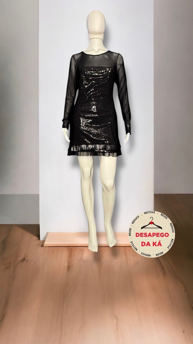 Vestido Preto Tule/Paete ML Fruto da Imaginação, Preto, tamanho M — foto 3