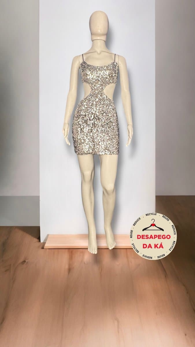 Vestido Prata Paete Balls, Prateado, tamanho M — foto 3