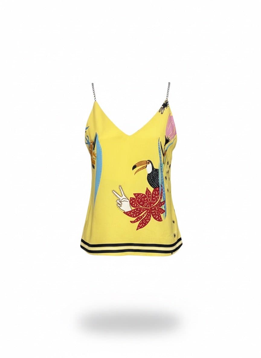 Regata Amarela Estampoada P, Amarelo, tamanho P