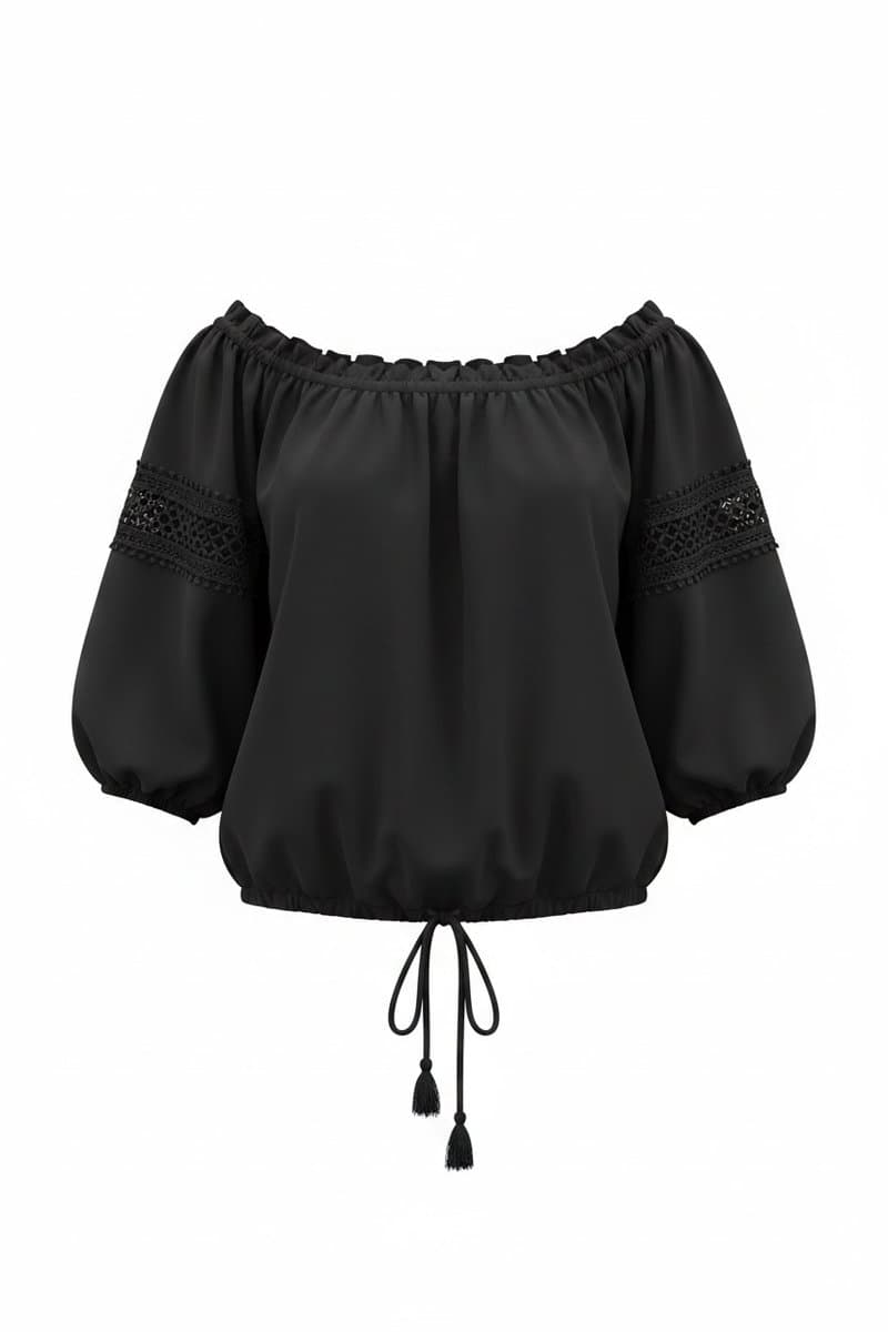 Blusa Ombro A Ombro Lastex Shoulder Preta, Preto, tamanho P
